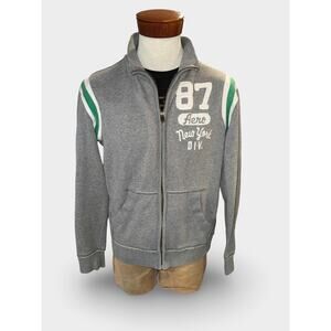 Aeropostale Men's Grey Zip Up Sweatshirt Green White Stripes Medium